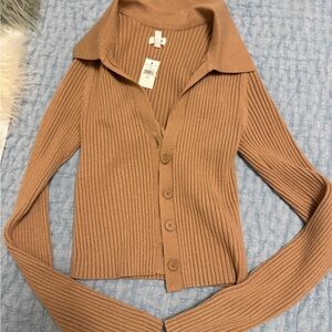 Aerie Tan Ribbed Knit Cardigan Sweater